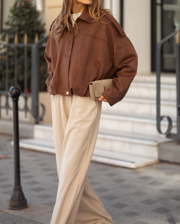 128 Бомбер з замши зі складками